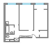 Планировка 2-комнатной квартиры, 51,75 м2