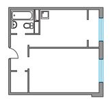 Планировка 1-комнатной квартиры, 38,39 м2