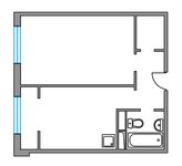 Планировка 1-комнатной квартиры, 38,39 м2