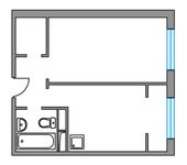 Планировка 1-комнатной квартиры, 33,25 м2