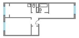 Планировка 2-комнатной квартиры, 56,53 м2