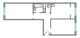 Планировка 2-комнатной квартиры, 57,76 м2