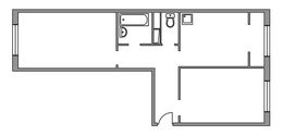 Планировка 2-комнатной квартиры, 57 м2