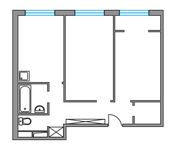 Планировка 2-комнатной квартиры, 51 м2