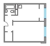 Планировка 1-комнатной квартиры, 38 м2