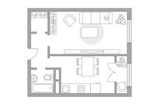 Планировка 1-комнатной квартиры, 41 м2