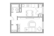 Планировка 1-комнатной квартиры, 38 м2