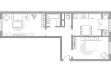 Планировка 2-комнатной квартиры, 57 м2