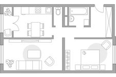 Планировка 2-комнатной квартиры, 54,4 м2