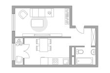 Планировка 1-комнатной квартиры, 37 м2