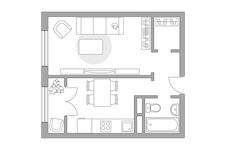 Планировка 1-комнатной квартиры, 34 м2