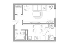 Планировка 1-комнатной квартиры, 38 м2