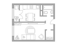 Планировка 1-комнатной квартиры, 33 м2