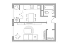 Планировка 1-комнатной квартиры, 32 м2