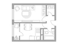 Планировка 1-комнатной квартиры, 33 м2