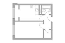 Планировка 1-комнатной квартиры, 38,39 м2
