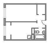 Планировка 1-комнатной квартиры, 33,44 м2