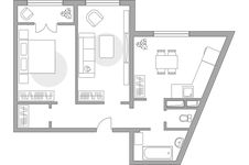 Планировка 2-комнатной квартиры, 57,4 м2