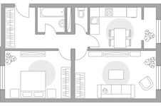 Планировка 2-комнатной квартиры, 54,4 м2