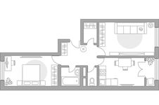 Планировка 2-комнатной квартиры, 55,35 м2