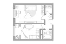 Планировка 1-комнатной квартиры, 38,39 м2