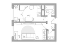 Планировка 1-комнатной квартиры, 35,76 м2