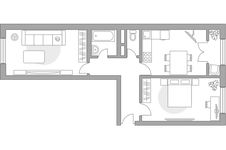 Планировка 2-комнатной квартиры, 61,39 м2