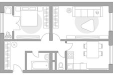 Планировка 2-комнатной квартиры, 57,24 м2