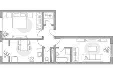 Планировка 2-комнатной квартиры, 54,49 м2