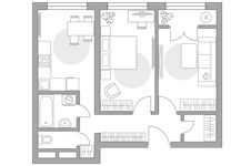 Планировка 2-комнатной квартиры, 51,75 м2