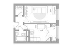 Планировка 1-комнатной квартиры, 33,44 м2