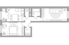 Планировка 2-комнатной квартиры, 54,15 м2