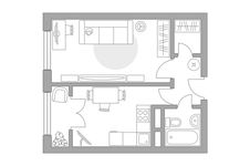 Планировка 1-комнатной квартиры, 35,76 м2