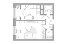 Планировка 1-комнатной квартиры, 38,39 м2