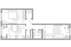 Планировка 2-комнатной квартиры, 54,15 м2