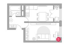 Планировка 1-комнатной квартиры, 37,35 м2