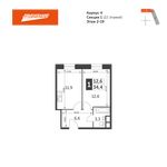 Планировка 1-комнатной квартиры, 34,4 м2