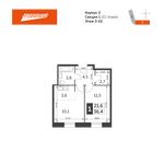 Планировка 2-комнатной квартиры, 36,4 м2