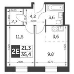 Планировка 2-комнатной квартиры, 35,4 м2