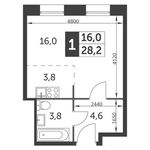 Планировка 1-комнатной квартиры, 28,2 м2