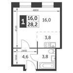 Планировка 1-комнатной квартиры, 28,2 м2