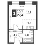 Планировка 1-комнатной квартиры, 27,4 м2
