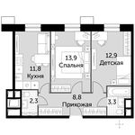 Планировка 2-комнатной квартиры, 53 м2