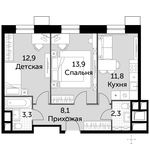 Планировка 2-комнатной квартиры, 52,3 м2