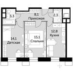 Планировка 2-комнатной квартиры, 55,7 м2