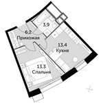 Планировка 1-комнатной квартиры, 36,8 м2