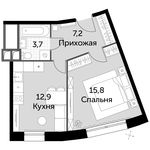 Планировка 1-комнатной квартиры, 39,6 м2