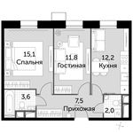 Планировка 2-комнатной квартиры, 52,2 м2