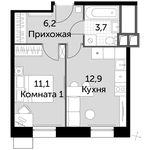 Планировка 1-комнатной квартиры, 33,9 м2