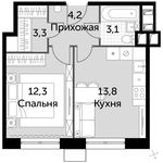 Планировка 1-комнатной квартиры, 36,7 м2